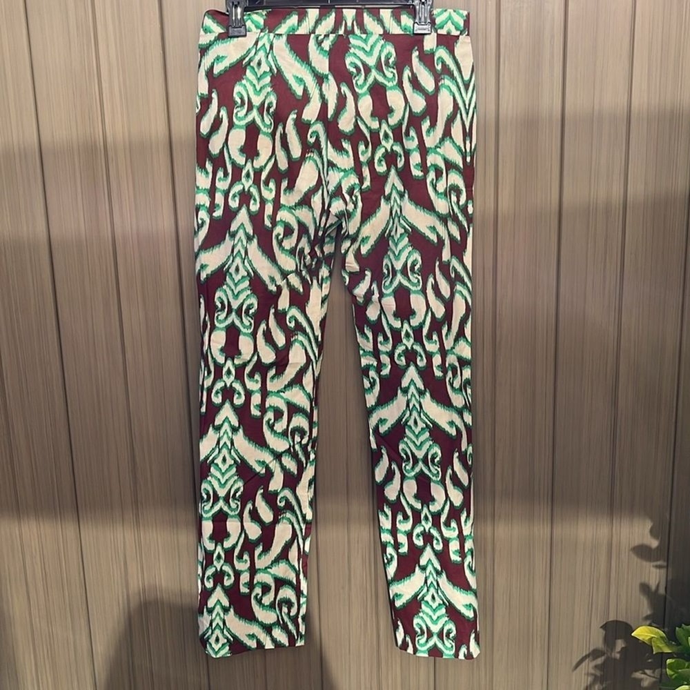 Zara Geometric Ikat Print Cotton Pants Straight Leg M Artsy Boho Psychedelic - Picture 10 of 12